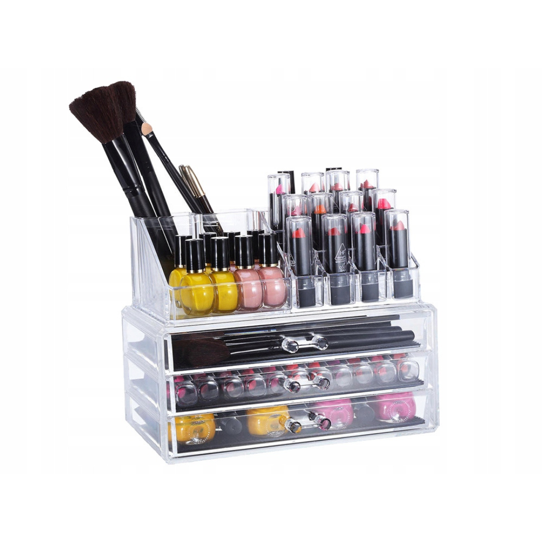 Makeup Organizer Transparant - Doorzichtig - 3 lades - Plexiglas - 23.5 x 13.5 x 18 cm